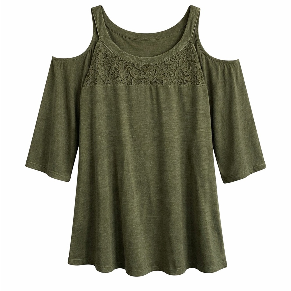 Torrid 4 Cold-Shoulder Lace Yoke Top - Olive